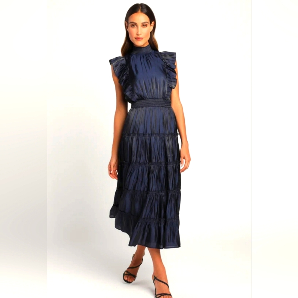 Lulu's Tiered Mock Neck Midi Dress, XS